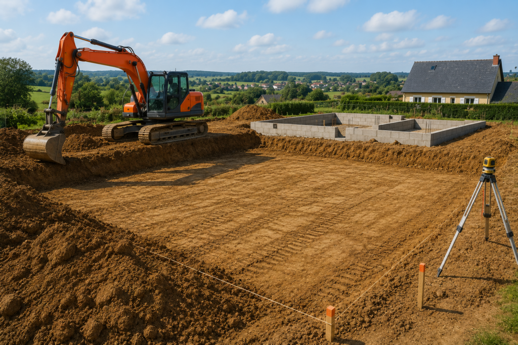 Terrassement de terrain, exemple de travaux publics réalisés dans le Pays d'Auge
